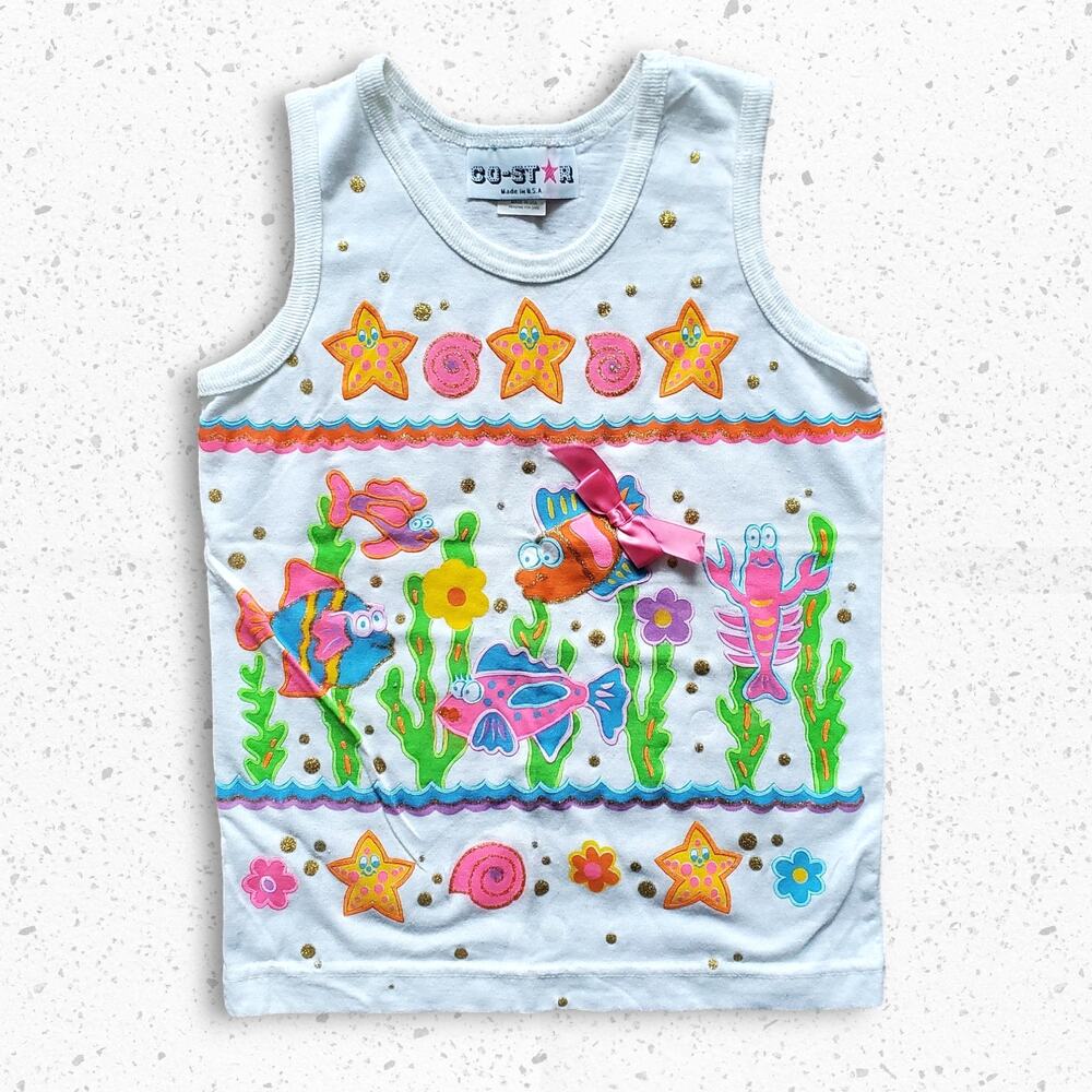 VTG 90s Girls Fish Themed Tank Top with Puff Ink Glitter by CoStar